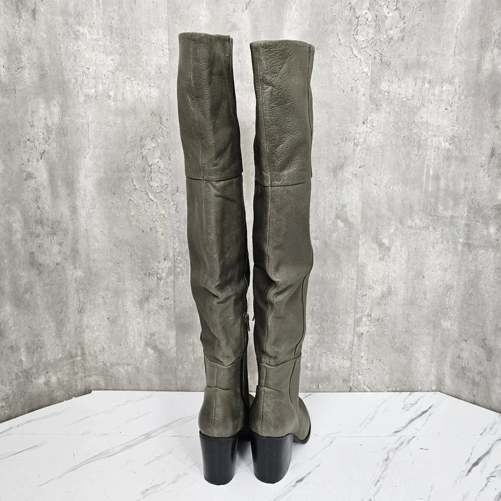 Aldo Casine Taupe Gray Over the Knee Boots Block‎ Heel Faux Leather US 8.5 EUR39